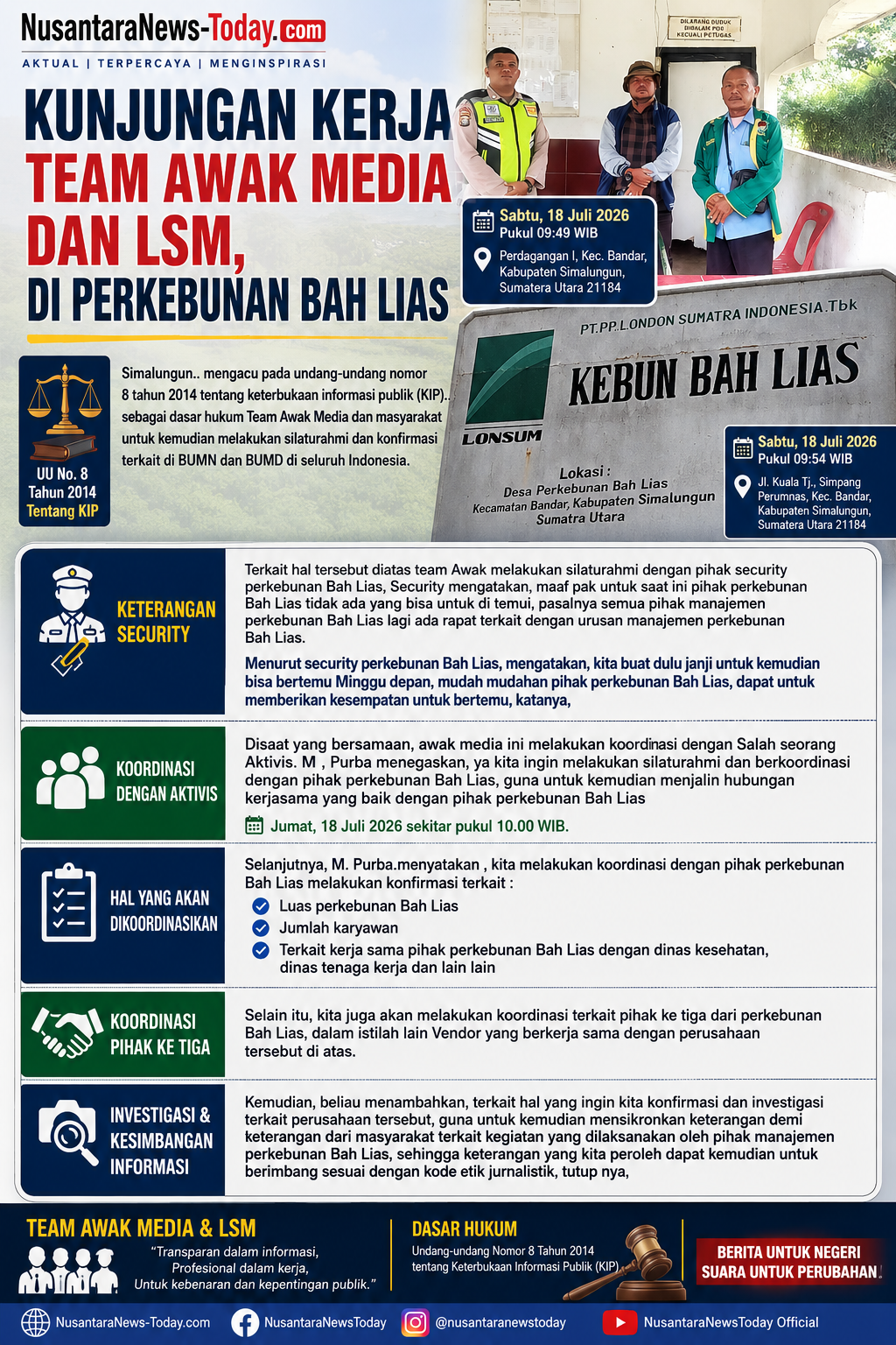 Kunjungan Media dan LSM ke Perkebunan Bah Lias: Menuju Keterbukaan Informasi Publik
