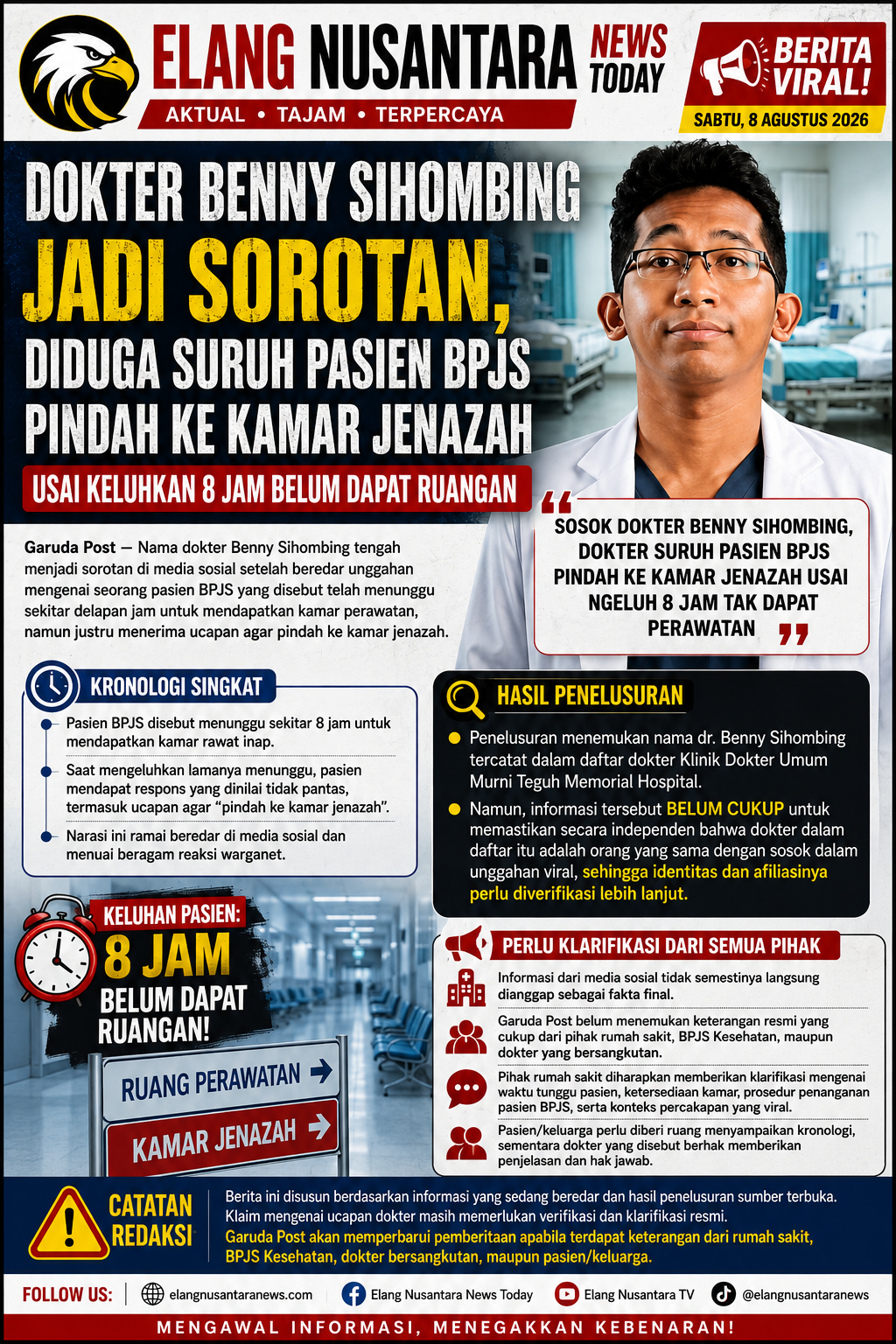 Dokter Benny Sihombing Jadi Sorotan, Diduga Suruh Pasien BPJS Pindah ke Kamar Jenazah Usai Keluhkan 8 Jam Belum Dapat Ruangan