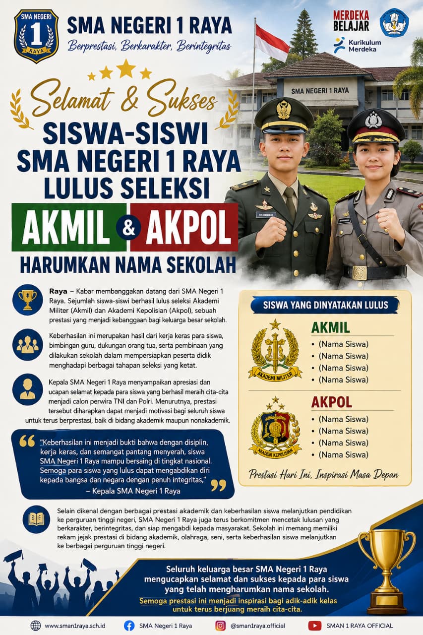 Prestasi Gemilang: Siswa SMA Negeri 1 Raya Lolos Seleksi Akmil dan Akpol