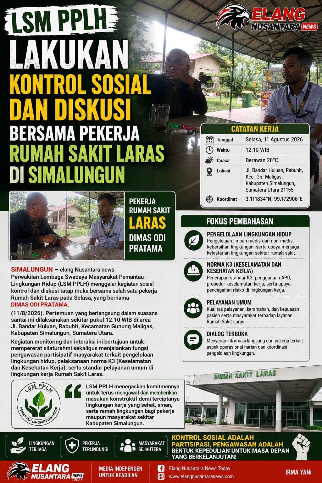 LSM PPLH Lakukan Kontrol Sosial dan Diskusi Bersama Pekerja Rumah Sakit Laras di Simalungun