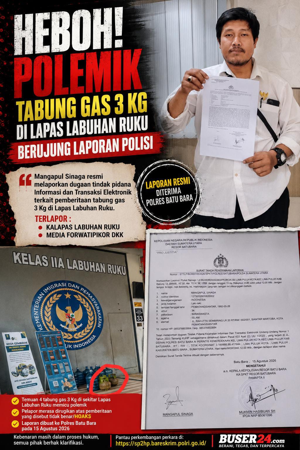 Polemik 4 Tabung Gas 3 Kg di Lapas Labuhan Ruku Berujung Laporan, Kalapas dan Media Diduga Terlibat