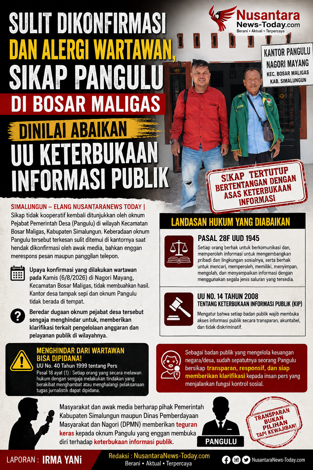 Pangulu di Bosar Maligas Sulit Dikonfirmasi, Transparansi dan Keterbukaan Informasi Publik Kembali Disorot