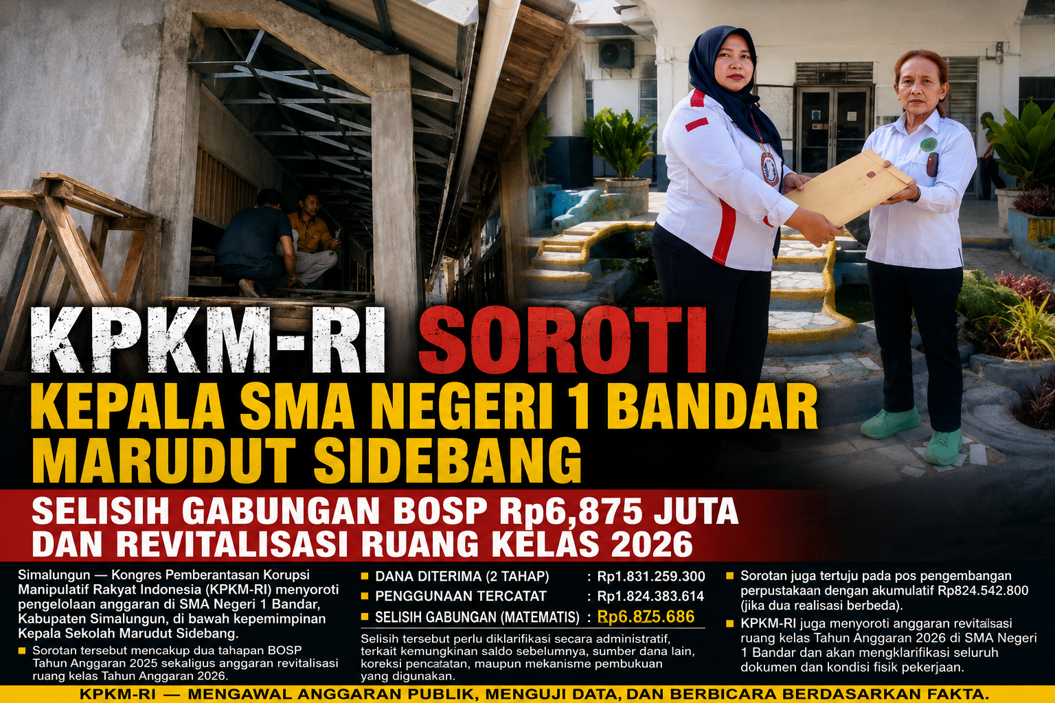 KPKM-RI Soroti Pengelolaan Anggaran SMAN 1 Bandar: Minta Klarifikasi Selisih BOSP dan Revitalisasi